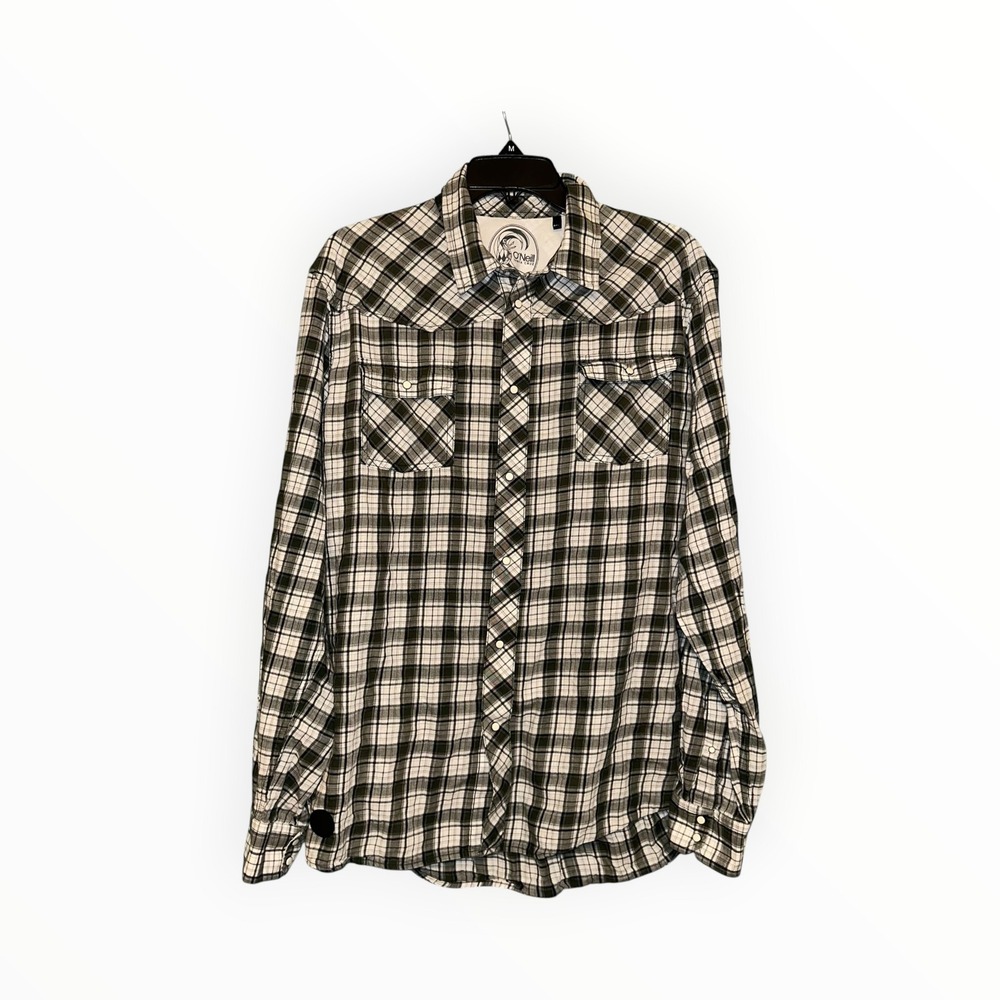 ONeill Santa Cruz Mens Slim Fit Pearl Snap Plaid Western Shirt 2XL Cotton